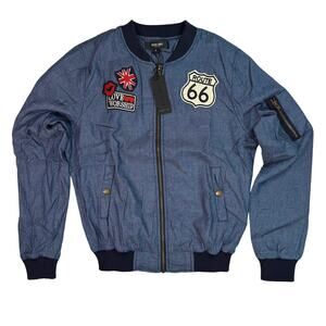 Women’s Small Bomber Jacket with Patches Route 66, Lips, Worship